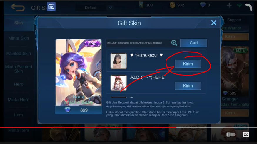 Cara Gift Skin Mobile Legends Bang Bang Kepada Player Lain Tongbos