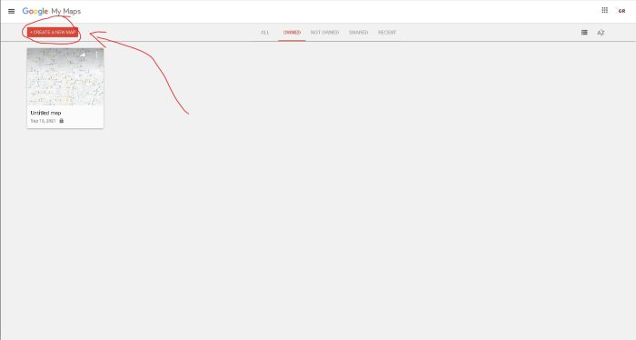buat peta baru di Google My Maps