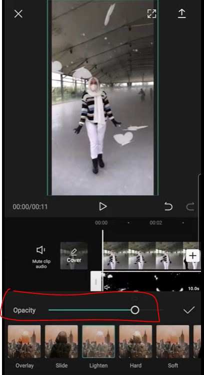 ubah Opacity video overlay Capcut