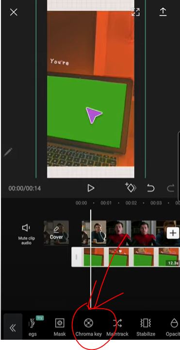scroll ke kanan, pilih Chroma Key di editing