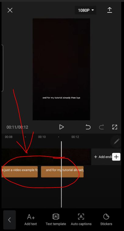 teks lirik otomatis sudah terpasang di timeline editing video Capcut