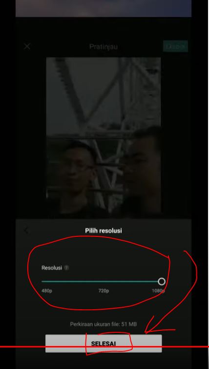 pilih resolusi untuk dilakukan ekspor Capcut