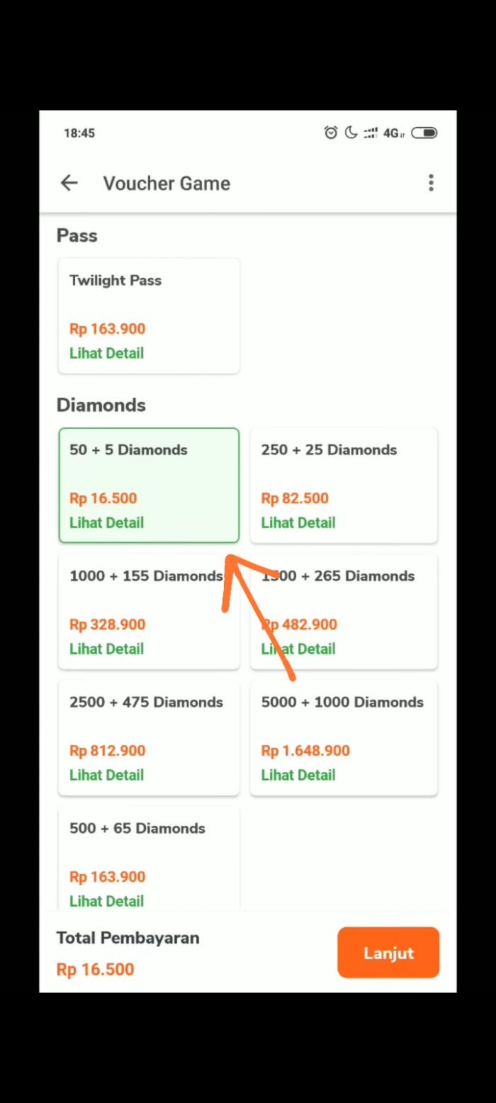 Pilih jumlah diamond mobile legend