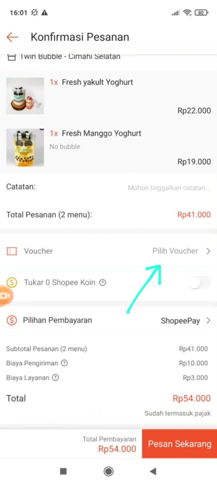 Pilih voucher yang akan digunakan di Shopeefood