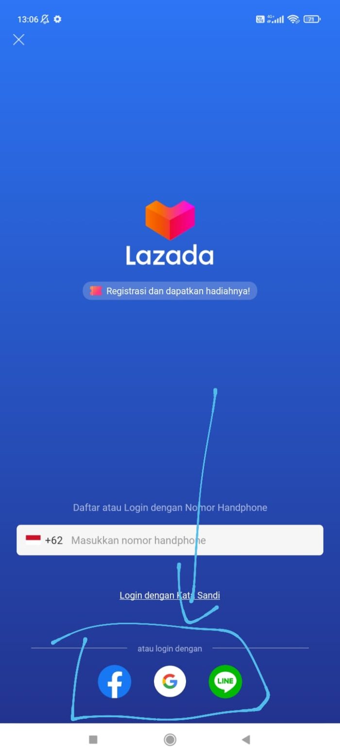 Login Lazada pakai Facebook Google Line