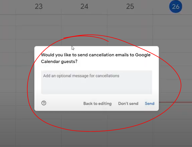 pemberitahuan pembatalan acara di Google Calendar