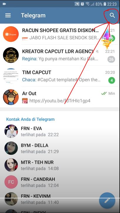 tekan menu pencarian aplikasi telegram