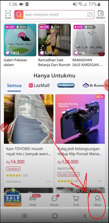 klik menu akun di lazada