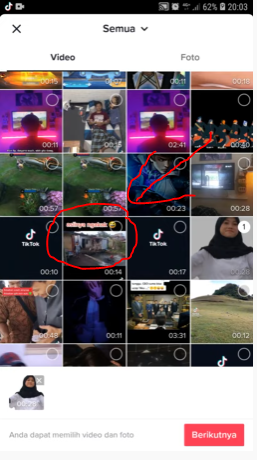 Pilih video Tiktok