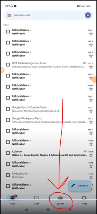 menu spaces di gmail