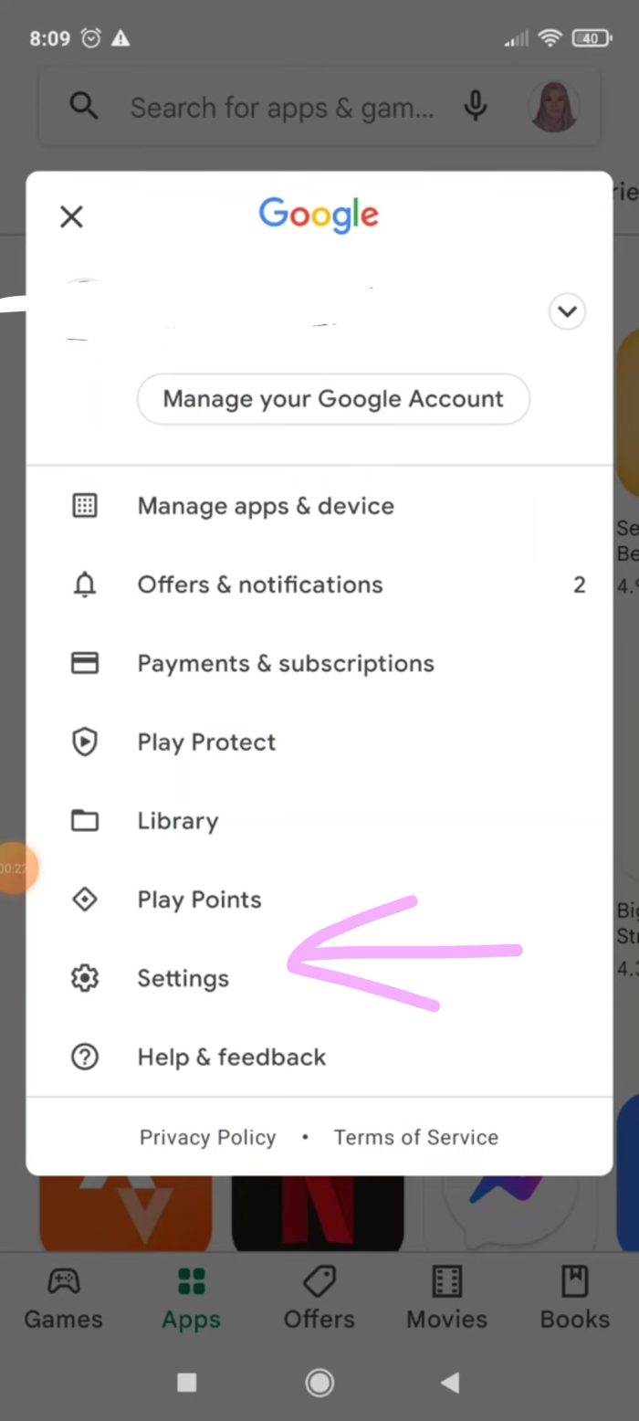 Pilih menu settings/pengaturan
