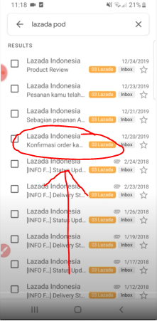 Email konfirmasi order Lazada