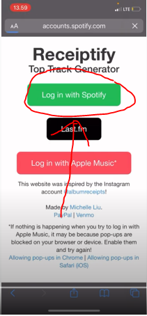Login Spotify di Receiptify
