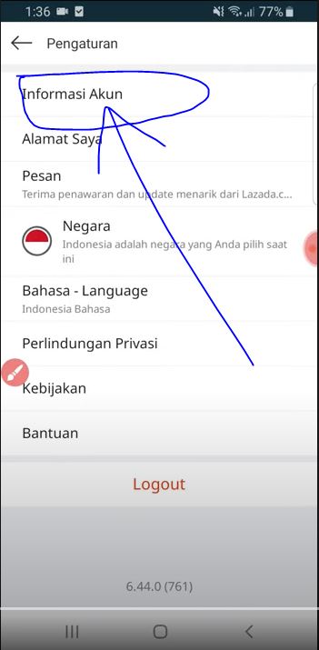 pilih informasi akun pada pengaturan akun lazada