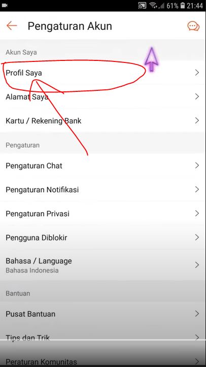 tekan menu profil saya