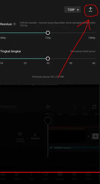 klik export untuk menyimpan video di device anda