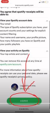 Halaman persetujuan akses Spotify