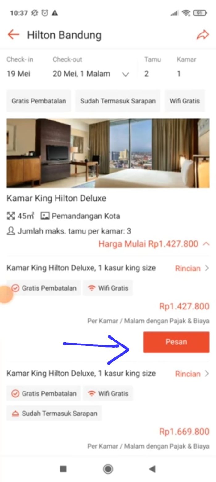 Pilih tipe kamar hotel 
