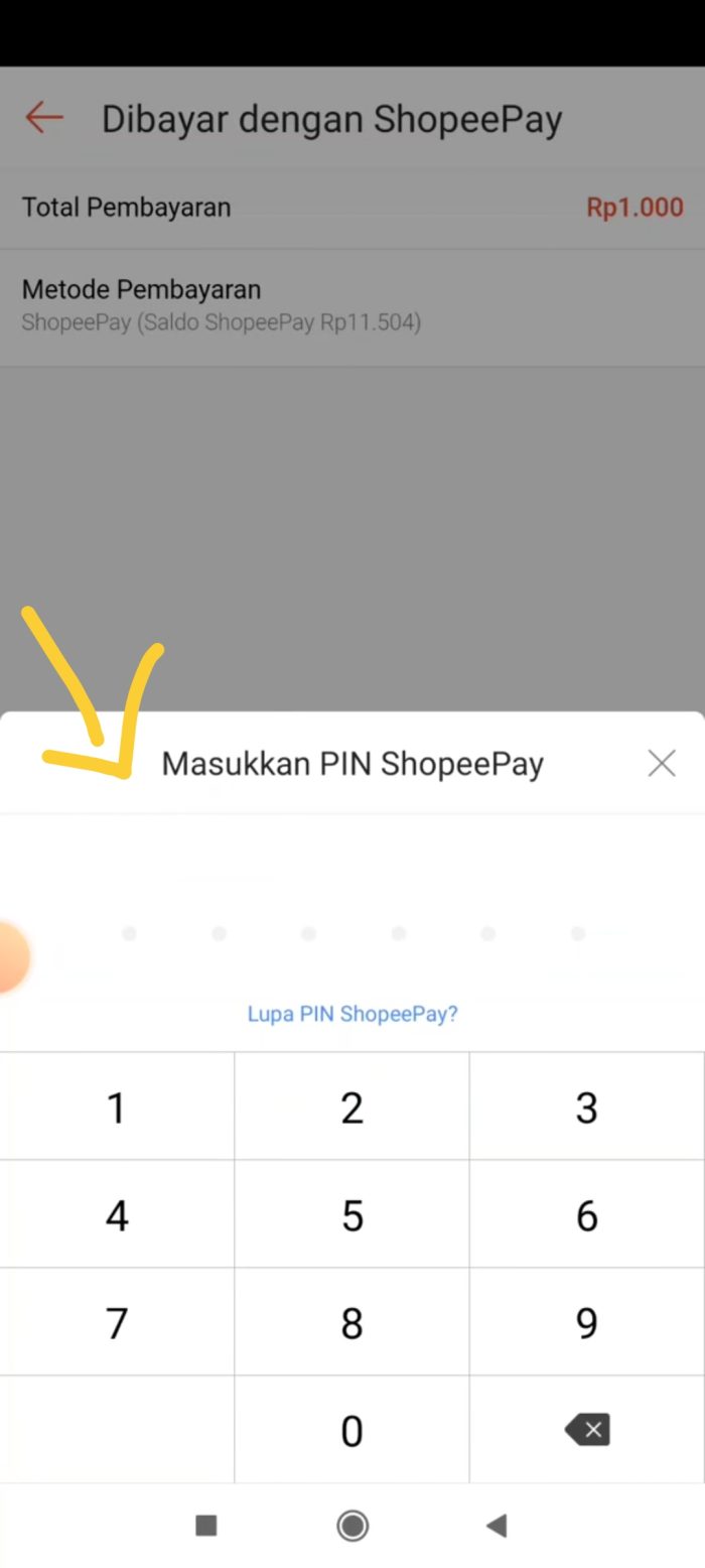 Masukkan pin Shopeepay 