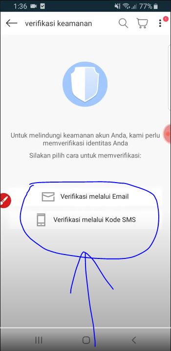 lakukan verifikasi menggunakan email/sms