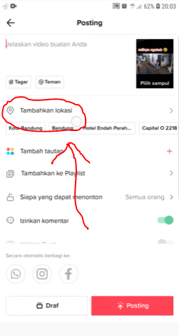 Tambah lokasi video Tiktok