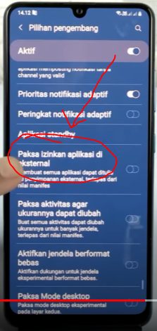 Aktifkan Paksa Izinkan aplikasi di eksternal