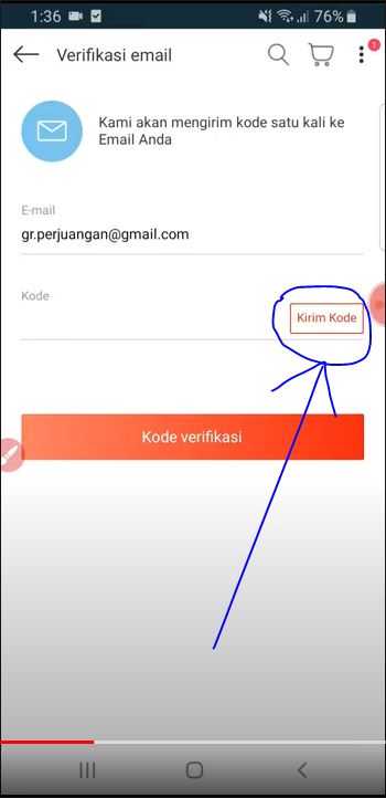 kirim kode pada menu verifikasi email