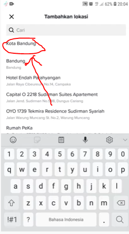 Pilih lokasi video di Tiktok
