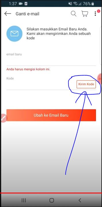 tekan kirim kode untuk mendapat kode verifikasi email baru