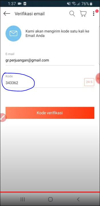 masukan kode verifikasi yang anda terima