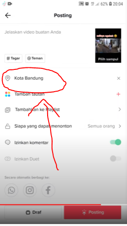 Tampilan lokasi Tiktok