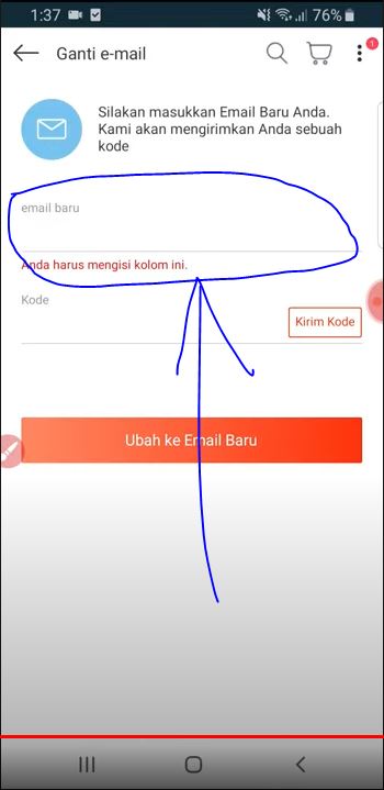 masukan email baru yang ingin daftarkan ke lazada