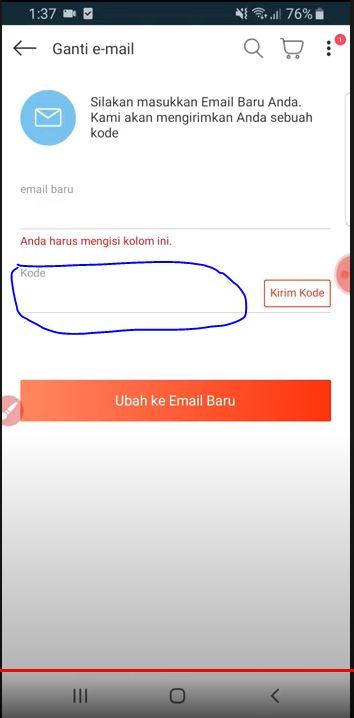 masukan kode verifikasi email baru yang sudah diterima