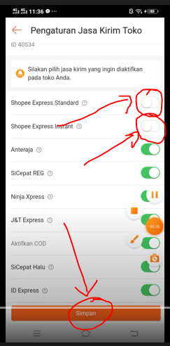 Klik untuk pengaktifan shopee express