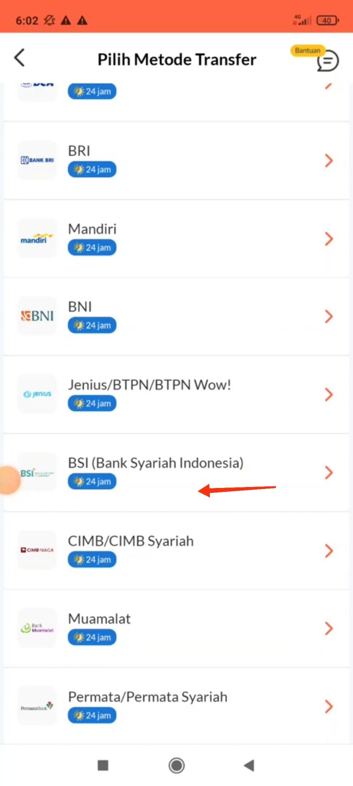 Pilih metode pembayaran transfer BSI (Bank Syariah Indonesia)
