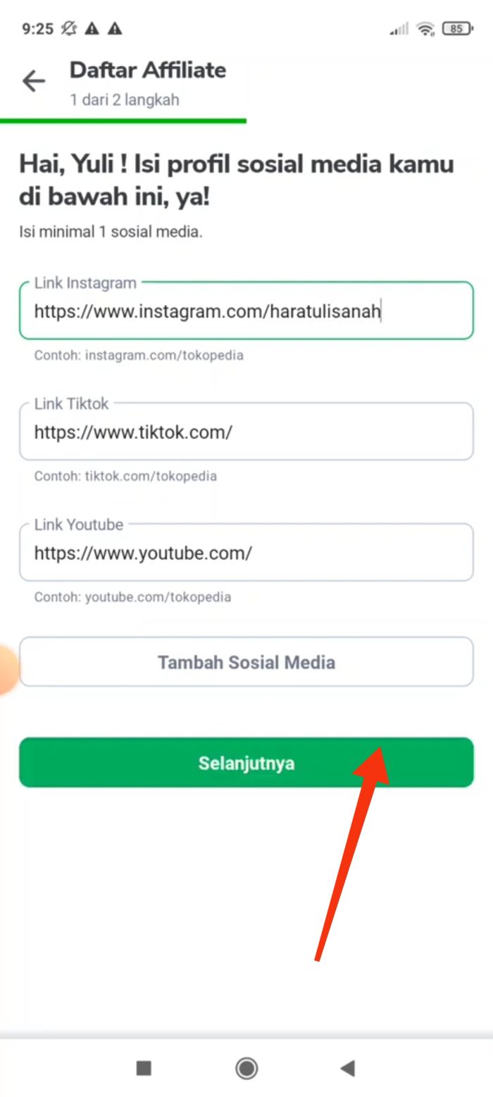 Isi profil social media Instagram, Tiktok, Youtube