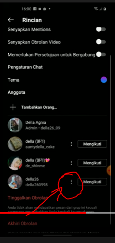 Klik pada titik tiga di akun yang akan dijadikan admin