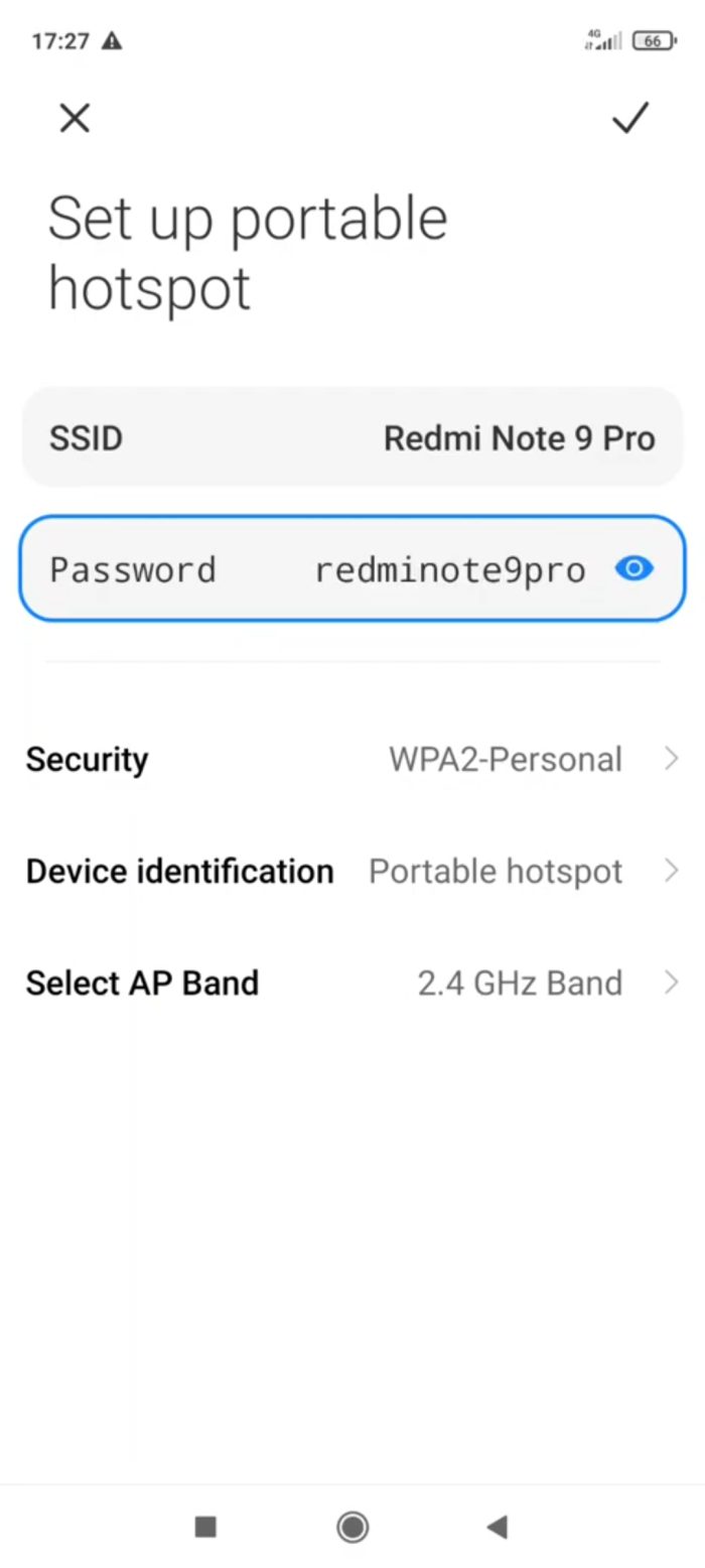 Password portable hotspot pada HP Xiaomi sudah terlihat