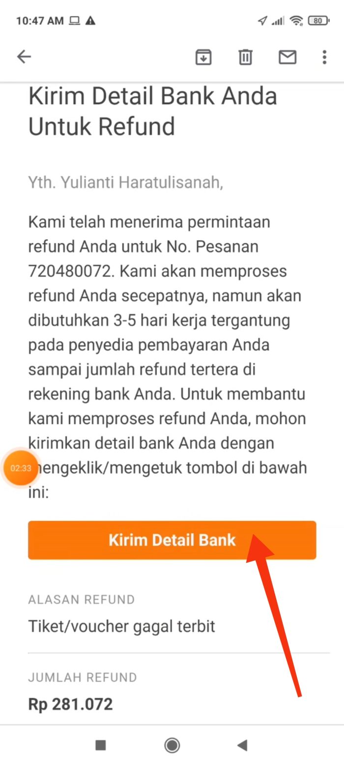 Email data bank untuk refund