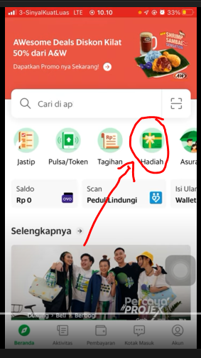 Klik menu hadiah