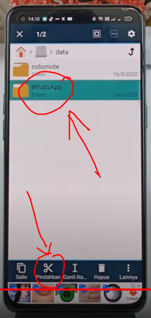 Salin folder penyimpanan data WhatsApp sebelumnya