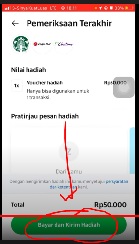 Klik bayar dan kirim hadiah