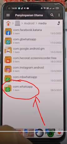 Cari folder penyimpanan whatsapp