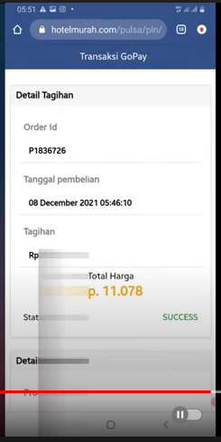 Screenshot informasi atau resi transaksi pembayaran