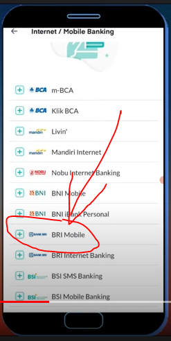Pilih mobile banking yang akan digunakan. Contoh: Pilih BRI Mobile