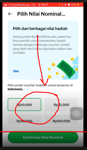 Pilih nominal voucher