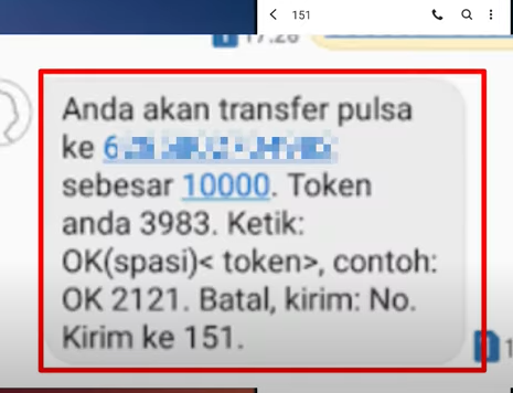 Contoh nomor token yang dikirim Indosat