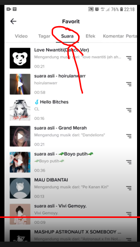 Klik tab suara