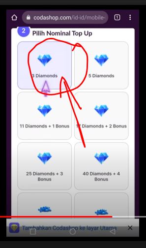 Pilih nominal diamond