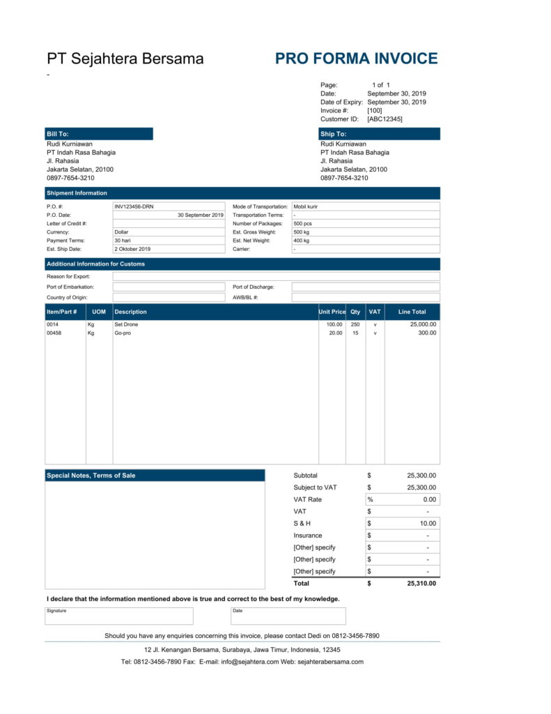 Cara Membuat Proforma Invoice Dan Contohnya Dalam Bahasa Inggris Tongbos 1687